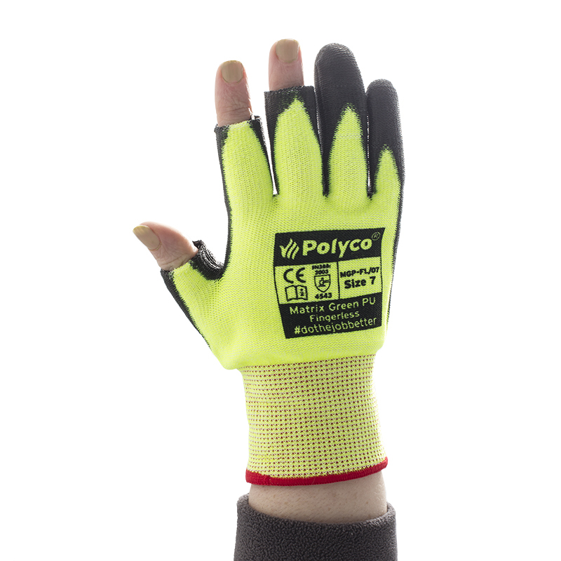 Polyco Matrix Green PU Fingerless Gloves MGPFL Gloves.co.uk